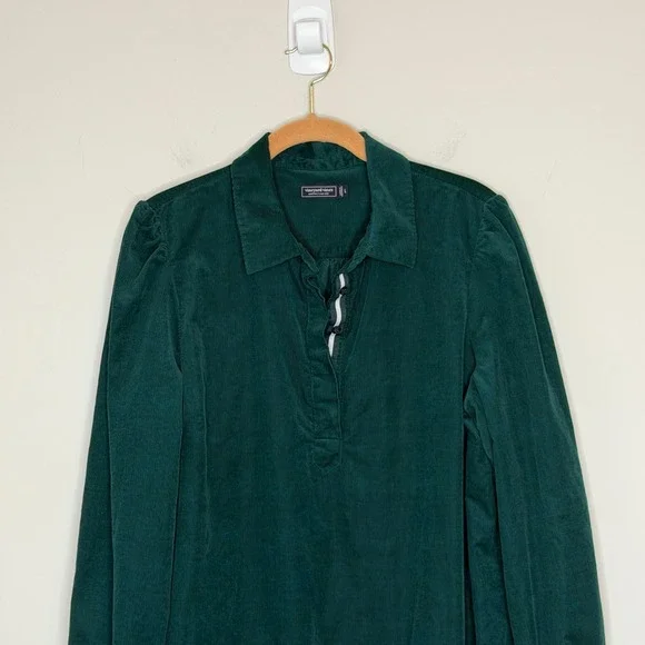 Vineyard Vines Green Corduroy Long Sleeve Shirt Dress Womens Large - Picture 7 of 12